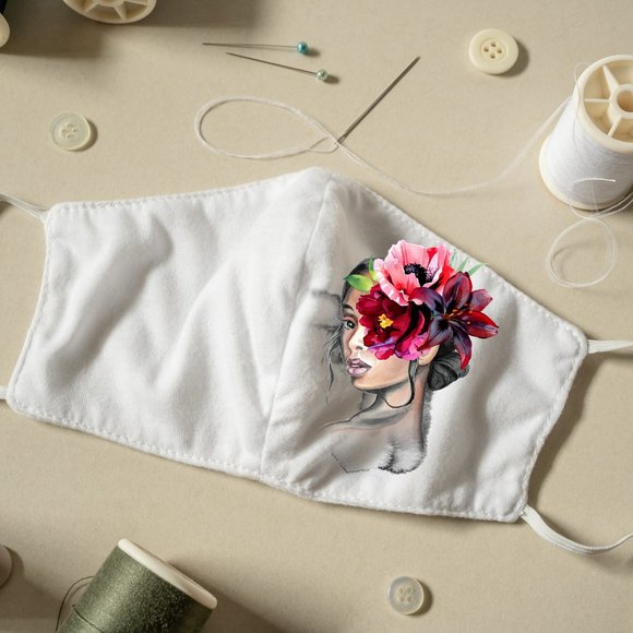 Watercolor Printed Face Mask Linen #3 - Picture 1 of 5